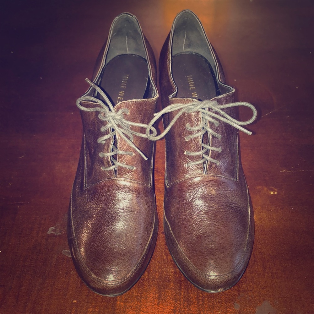 Brown leather lace up booties